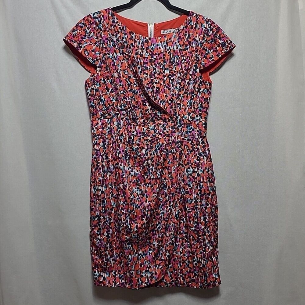 Eliza J Faux Wrap Dress Size 8 Abstract Print Knee Length Cap Sleeves Party Date